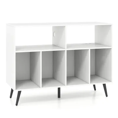 Stojan na gramofón s nabíjacou stanicou Stojan na gramofón s policami na ukladanie vinylov Biely