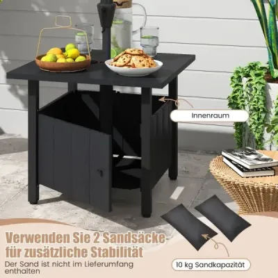 Vonkajší bočný stolík s otvorom pre slnečník Ø48 cm, záhradný stôl s 2 vrecami s pieskom, balkónový stôl