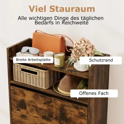 Botník s 2 skladacími priehradkami, úzky skrytý drevený stojan na topánky, biely/rustikálny drevený vzhľad, káva