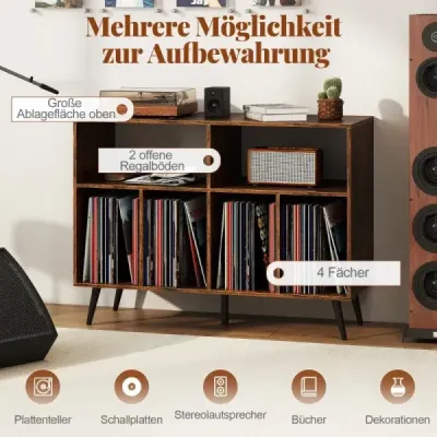 3-úrovňový stojan na gramofóny s policami na vinylové gramofóny, hnedá skrinka na gramofóny 3-úrovňový stojan na gramofóny s policami na vinylové gramofóny, hnedá skrinka na gramofóny