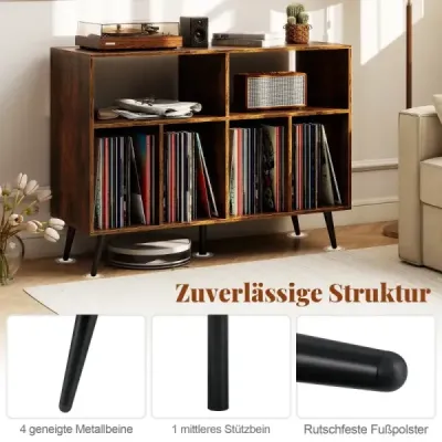 3-úrovňový stojan na gramofóny s policami na vinylové gramofóny, hnedá skrinka na gramofóny 3-úrovňový stojan na gramofóny s policami na vinylové gramofóny, hnedá skrinka na gramofóny