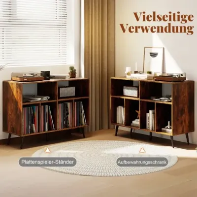 3-úrovňový stojan na gramofóny s policami na vinylové gramofóny, hnedá skrinka na gramofóny 3-úrovňový stojan na gramofóny s policami na vinylové gramofóny, hnedá skrinka na gramofóny