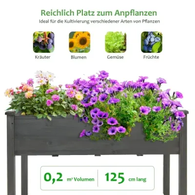 Vyvýšený drevený záhon s veľkým studeným rámom 125 x 59 x 76 cm sivý