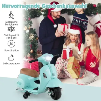 Licencovaná detská elektrická motorka Vespa 6V batériová motorka s LED svetlometom modrá