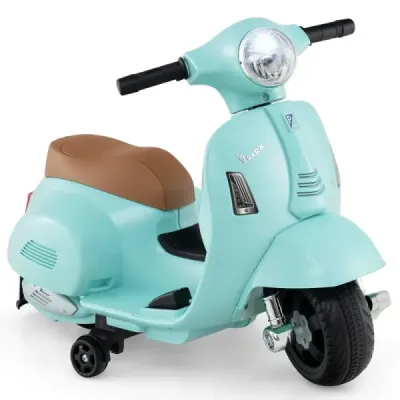 Licencovaná detská elektrická motorka Vespa 6V batériová motorka s LED svetlometom modrá