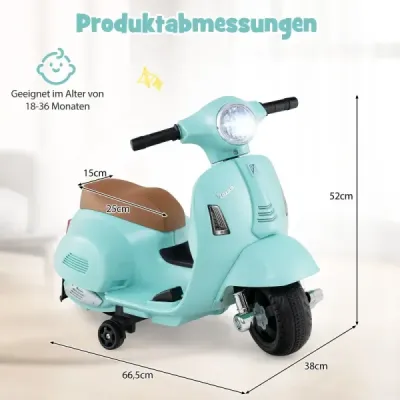 Licencovaná detská elektrická motorka Vespa 6V batériová motorka s LED svetlometom modrá