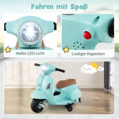 Licencovaná detská elektrická motorka Vespa 6V batériová motorka s LED svetlometom modrá