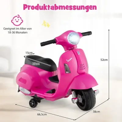 Licencovaná detská elektrická motorka Vespa 6V batériová motorka s LED svetlometom Ružová