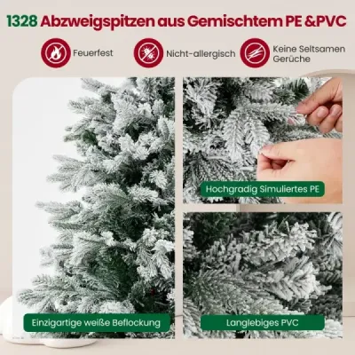 210 cm umelý vianočný stromček so snehom a osvetlením Vianočný stromček so 450 teplými bielymi LED svetlami