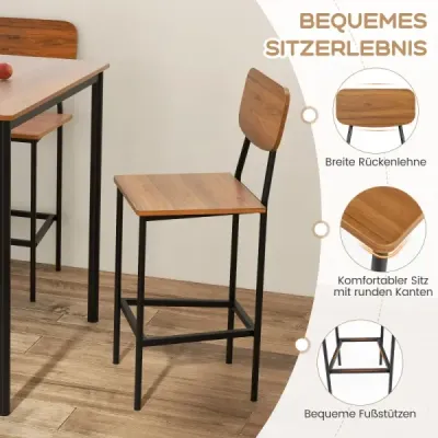 Jedálenský stôl so 4 barovými stoličkami Kuchynský stôl vo výške pultu Kovový rám Jedálenská súprava pre 4 osoby Tmavo hnedá