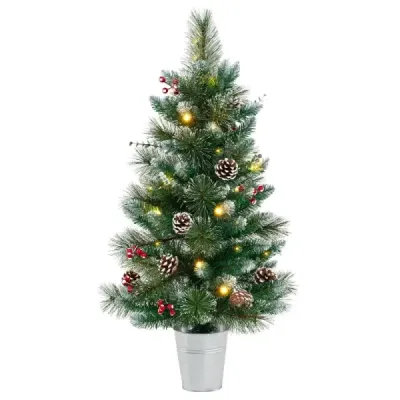 90 cm umelý vianočný stromček v kvetináči so svetlami a bobuľami Malý vianočný stromček