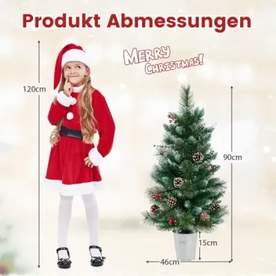 90 cm umelý vianočný stromček v kvetináči so svetlami a bobuľami Malý vianočný stromček