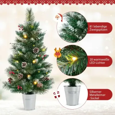 90 cm umelý vianočný stromček v kvetináči so svetlami a bobuľami Malý vianočný stromček