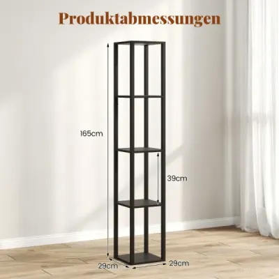 Stojaca lampa 162 cm s policami a stmievateľnými LED svetlami a nožným spínačom, rohová polica