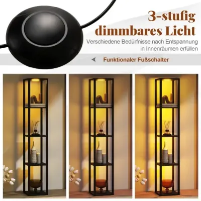Stojaca lampa 162 cm s policami a stmievateľnými LED svetlami a nožným spínačom, rohová polica