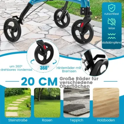 Skladací rolátor pre seniorov s ľahkým hliníkovým rámom 20 cm veľké kolesá Modrá