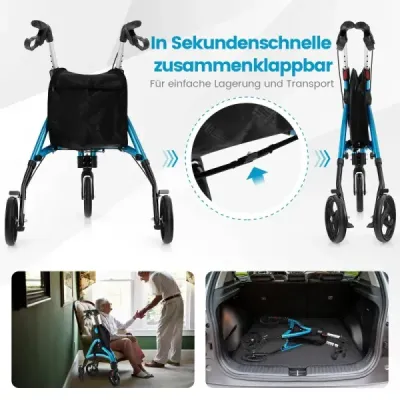 Skladací rolátor pre seniorov s ľahkým hliníkovým rámom 20 cm veľké kolesá Modrá