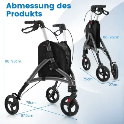 Skladací rolátor pre seniorov s ľahkým hliníkovým rámom 20 cm veľké kolesá Sivá