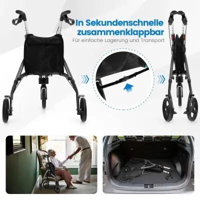 Skladací rolátor pre seniorov s ľahkým hliníkovým rámom 20 cm veľké kolesá Sivá