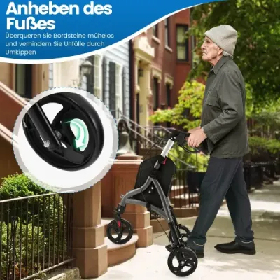 Skladací rolátor pre seniorov s ľahkým hliníkovým rámom 20 cm veľké kolesá Sivá