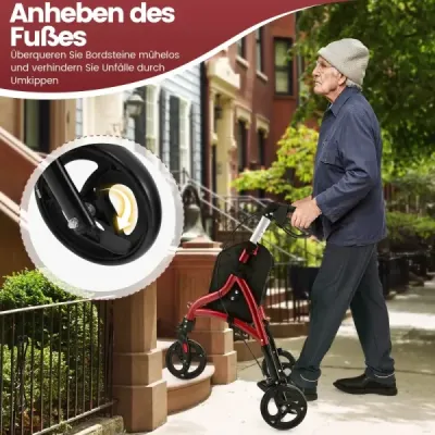 Chodítko pre seniorov skladací rolátor s ľahkým hliníkovým rámom 20 cm veľké kolesá červené