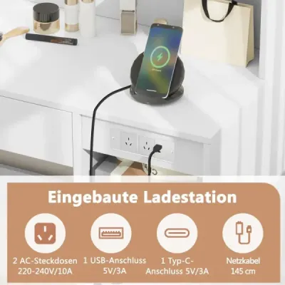 Toaletný stolík so zrkadlom a osvetlením a stoličkou Kozmetický stolík biely Toaletný stolík so zrkadlom a osvetlením a stoličkou Kozmetický stolík biely