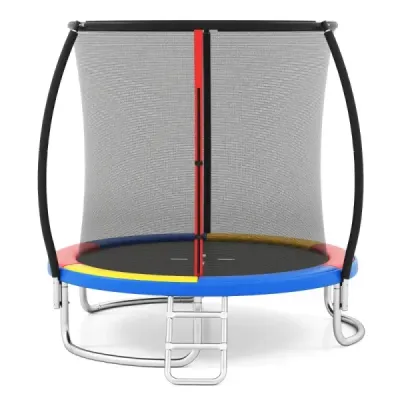 Trampolína Ø244 cm s rebríkom a bezpečnostnou sieťou okrúhla záhradná trampolína detská trampolína oranžová