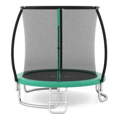 Trampolína Ø244 cm s rebríkom a bezpečnostnou sieťou okrúhla záhradná trampolína detská trampolína zelená