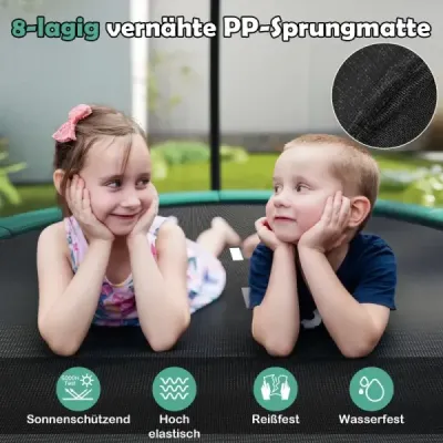 Trampolína Ø244 cm s rebríkom a bezpečnostnou sieťou okrúhla záhradná trampolína detská trampolína zelená