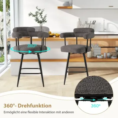 Sada 2 barových stoličiek Čalúnená stolička s otočným sedadlom 360° Bistro stolička sivá