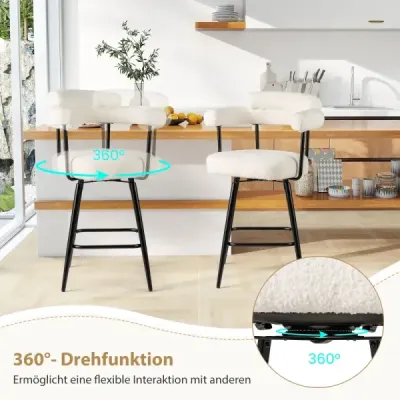 Sada 2 barových stoličiek Čalúnená stolička s otočným sedadlom 360° Bistro stolička Biela