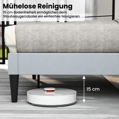 Čalúnený rám manželskej postele pre posteľ s plošinou na matrac 200 x 140 cm s čelom, sivý rám postele