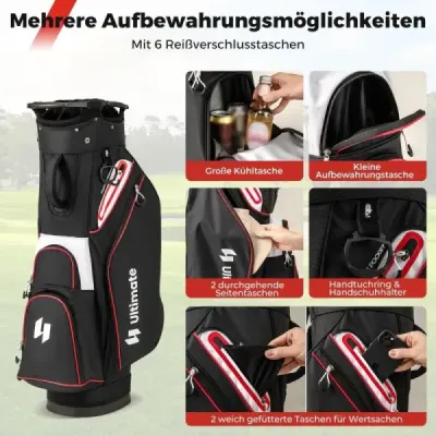 Golfová taška Ľahká golfová taška so 14 priehradkami Vodoodpudivá golfová taška Čierna