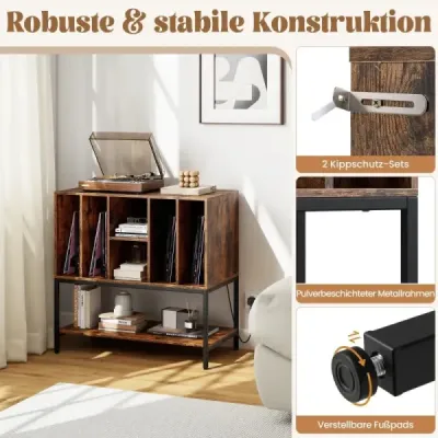Stojan na gramofón s nabíjacou stanicou a úložným priestorom na vinyly Bočná skrinka Polička na vinyly Káva