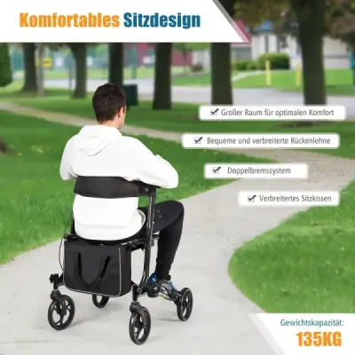Skladací hliníkový rolátor, cestovný rolátor, výškovo nastaviteľný, ľahký rolátor, čierny