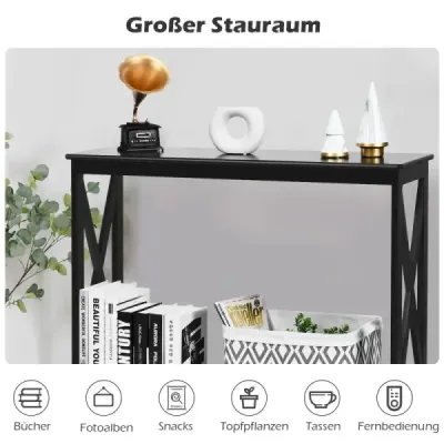 Úzky konzolový stolík v tvare X s 2 policami 100 x 30 x 80 cm čierny Úzky konzolový stolík v tvare X s 2 policami 100 x 30 x 80 cm čierny