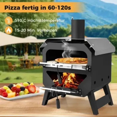 12" vonkajšia pec na pizzu prenosná pec na drevo s kameňom na pizzu, šupkou na pizzu a textilným poťahom oxford čierna