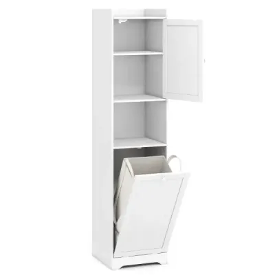 170 cm kúpeľňová skrinka, vysoká a úzka, veža na bielizeň s úložným priestorom, nastaviteľná polica, vrecko na bielizeň, biela