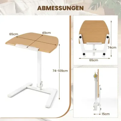 Výškovo nastaviteľný bočný stolík s 90° naklápateľnou doskou a kolieskami Stôl na státie Skladací stôl na státie