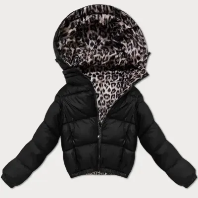 Dámska obojstranná krátka bunda Minority s čiernym leopardím vzorom (M6-6001-1)