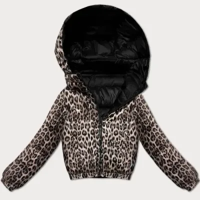 Dámska obojstranná krátka bunda Minority s čiernym leopardím vzorom (M6-6001-1)