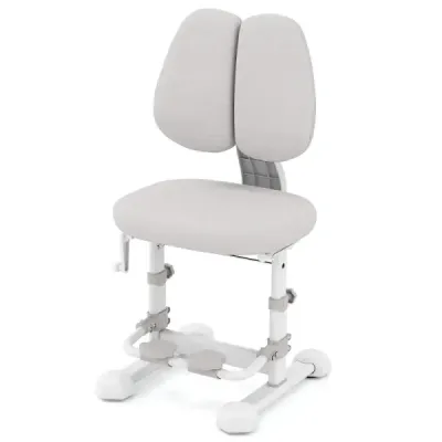 Detská kancelárska stolička, ergonomická detská stolička s nastaviteľnou dvojitou opierkou na nohy, výška sedadla, sivá