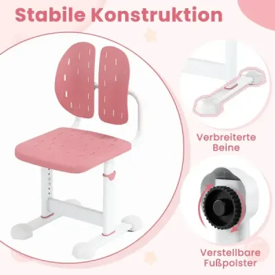 Výškovo nastaviteľná detská stolička, detská kancelárska stolička, detská študijná stolička s dvojitou opierkou chrbta, ružová