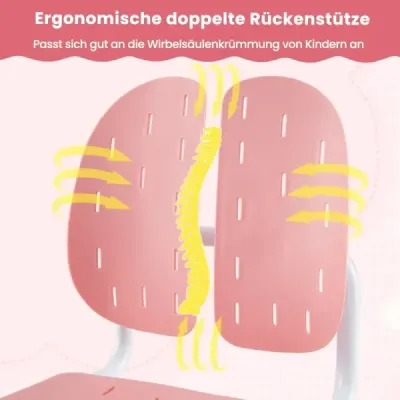 Výškovo nastaviteľná detská stolička, detská kancelárska stolička, detská študijná stolička s dvojitou opierkou chrbta, ružová