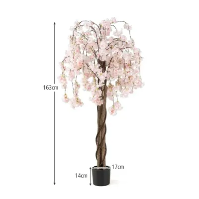 Umelý čerešňový kvet v kvetináči, umelá kvetinová rastlina s bielymi kvetmi 163 cm