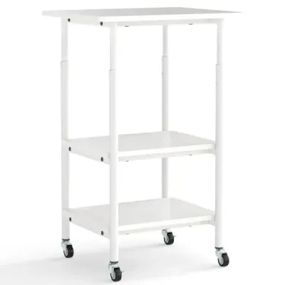 3-úrovňový výškovo nastaviteľný stojan na tlačiareň s policami a kolieskami, biely