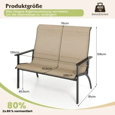 Záhradná lavica odolná voči poveternostným vplyvom Balkónová lavica 2-miestna lavica, nosnosť do 400 kg 120 x 81 x 106 cm