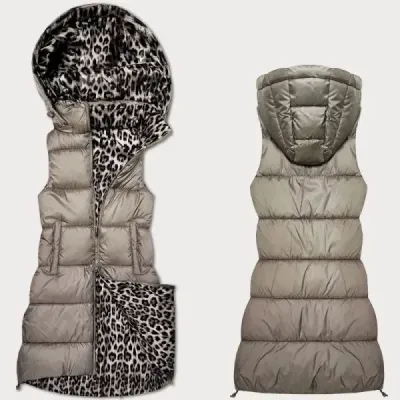 Hrubá dámska vesta z odopínateľnou kapucňou MODA2602 béžová