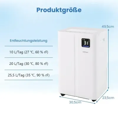 Elektrický odvlhčovač s výkonom 25,5 l/deň, odvlhčovač vzduchu do miestnosti, odvlhčovač vzduchu pre miestnosti s rozlohou 25 m²