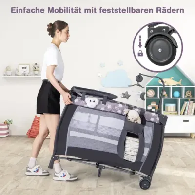 3 v 1 bočnej posteli Skladateľná cestovná posteľ s matracom zavesením hráča Hrajte pomoc šedú farbu